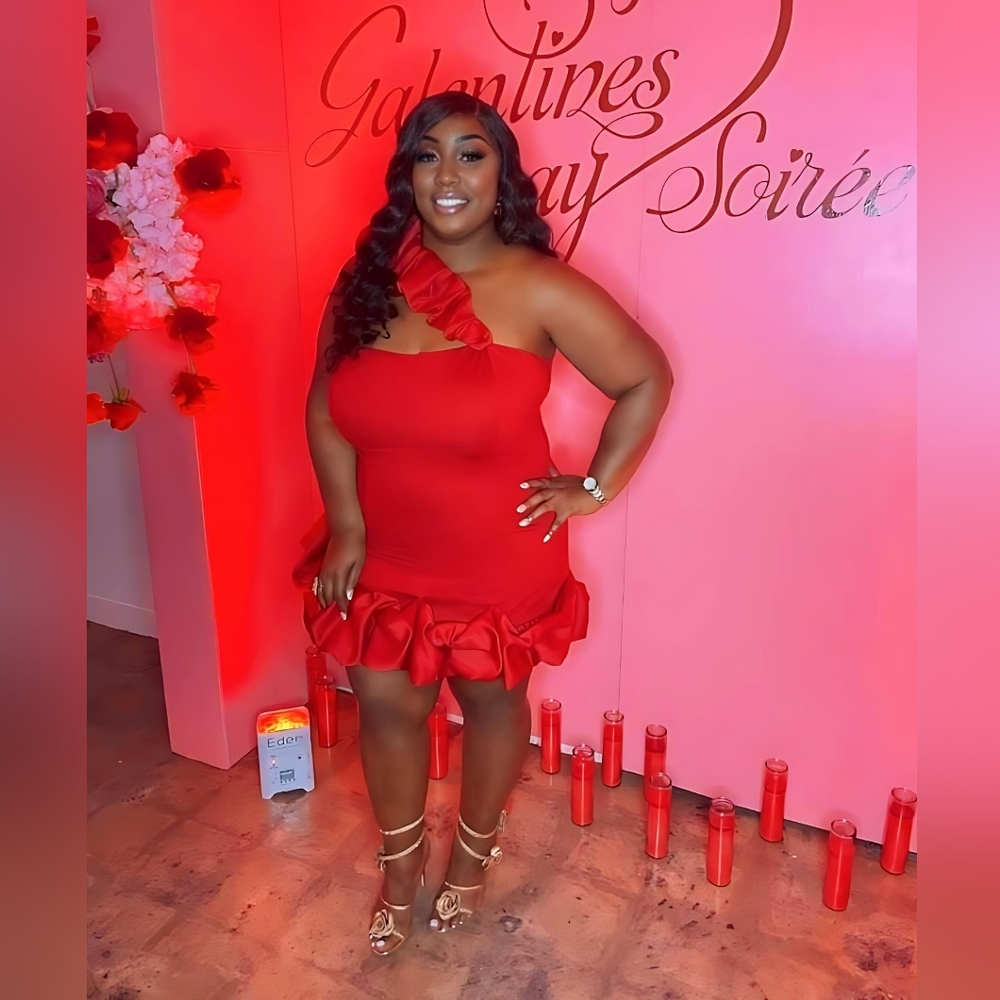 Red Ruffle One-Shoulder Mini Dress